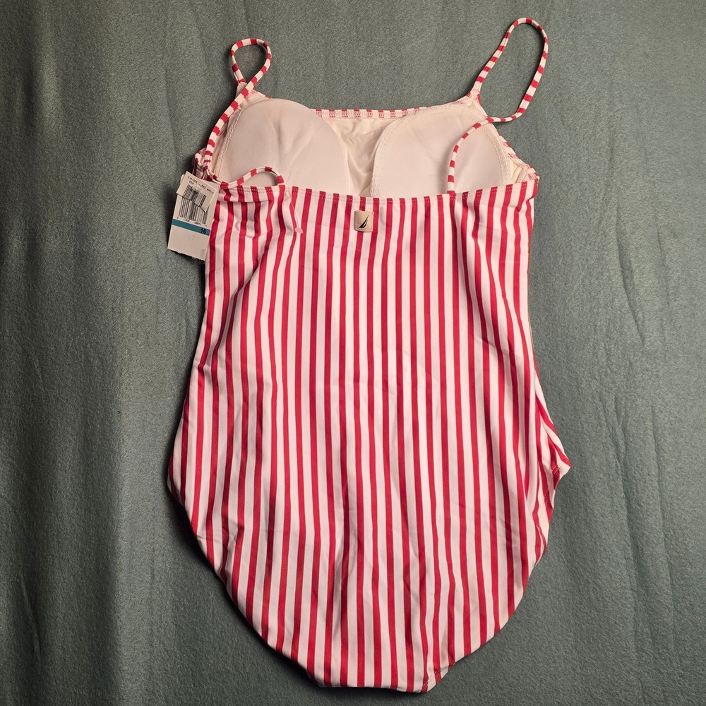 Nautica Womens Red White‎ Striped One Piece Swimsuit Size 16 NWT Nautical